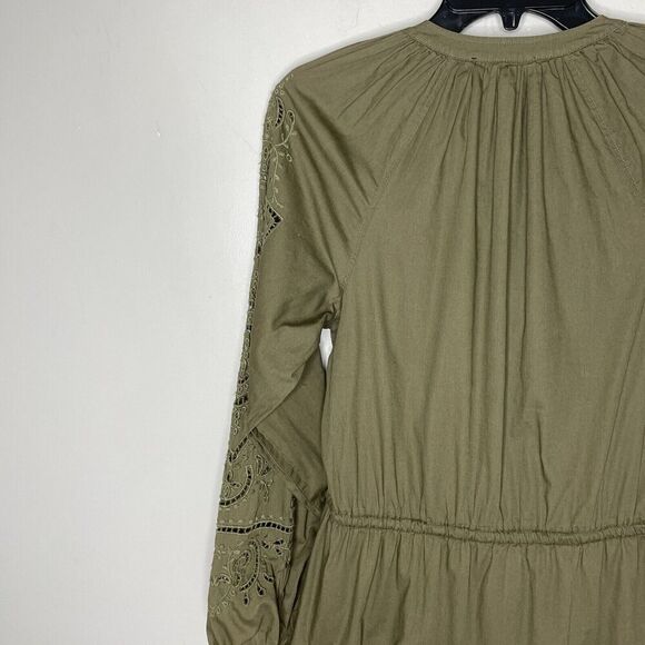 LAUREN Ralph Lauren Sulashka Dress Women 2 Olive Green Embroidered A-Line Cotton - Picture 9 of 14